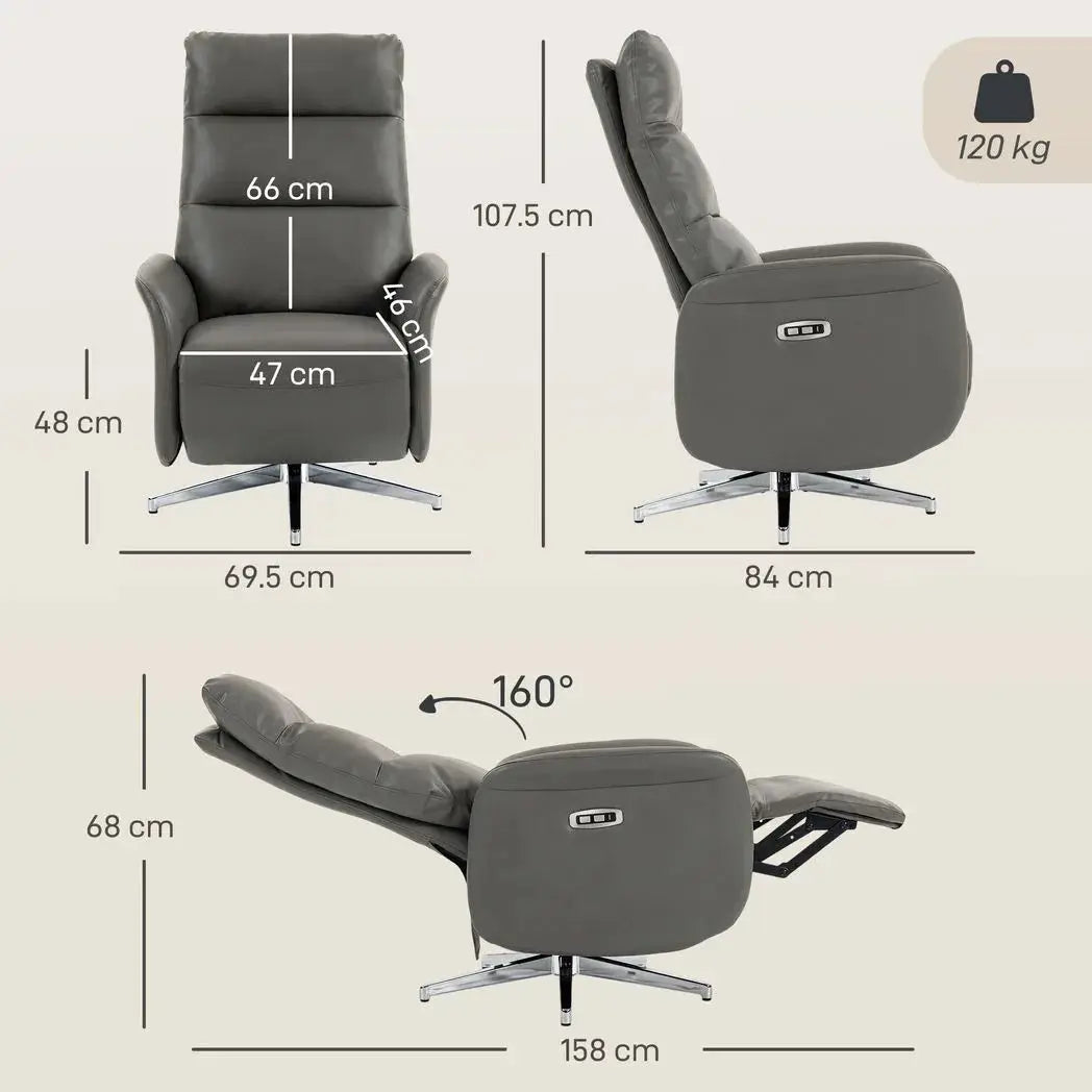 HOMCOM Power Recliner Chair, Swivel Electric Reclining Chair with Type C?, Recliner Armchair with Footrest, Dark Grey - from HOMCOM