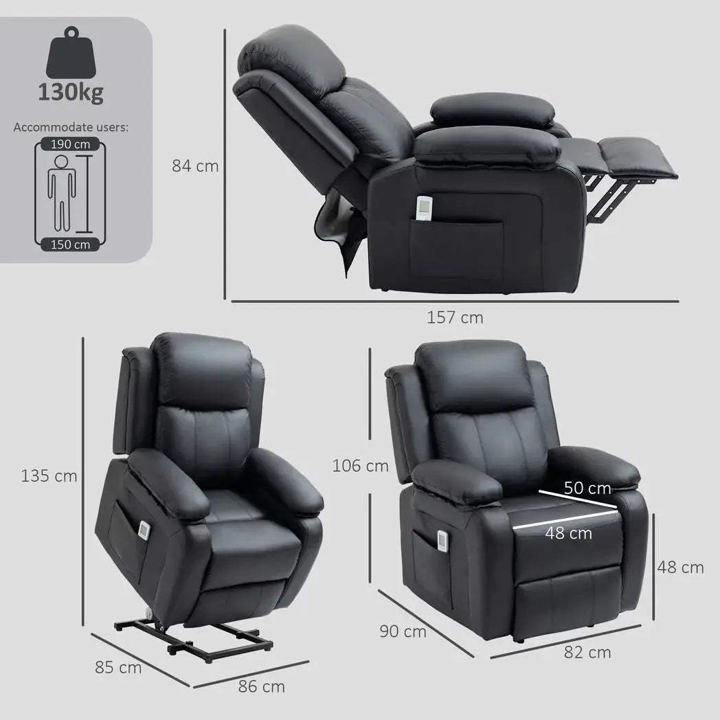 HOMCOM Riser and Recliner Chair with Vibration Massage, PU Leather Power Lift Chair for Elderly, Black - from HOMCOM