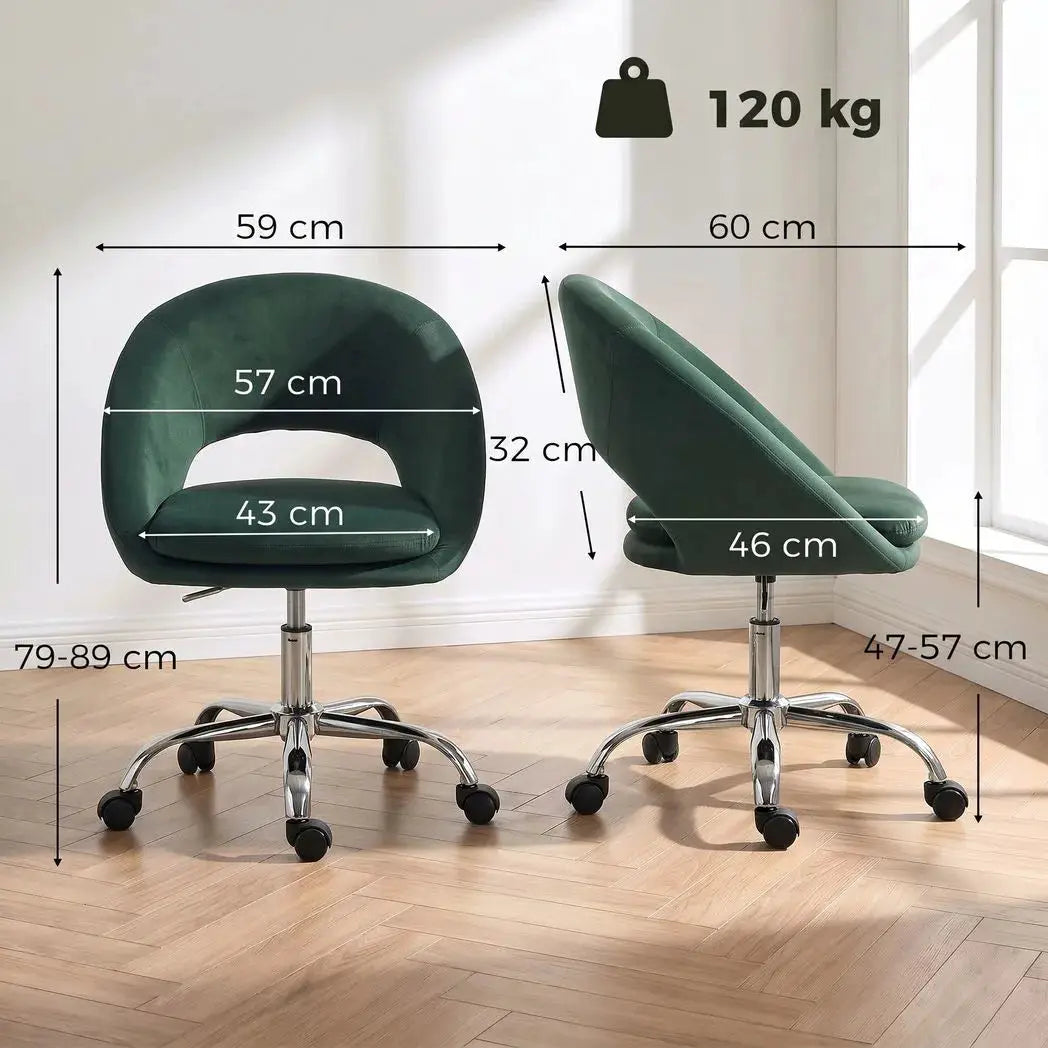 HOMCOM Velvet Desk Chair, Modern Office Chair with Height-Adjustable, Wheels, for Home Study Bedroom, Dark Green - from HOMCOM