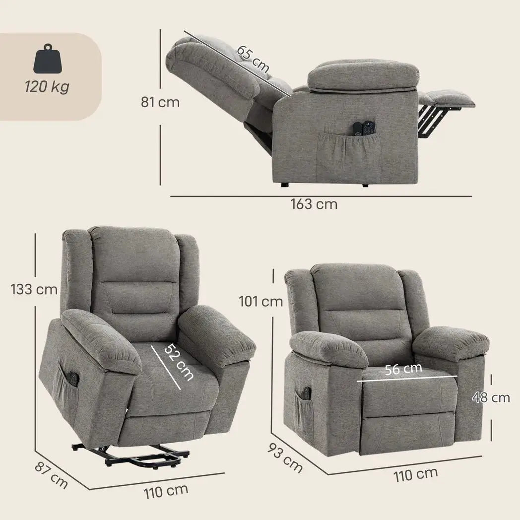 HOMCOM Oversized Riser Recliner Chair with Massage and Heat, Power Lift Recliner for Elderly with Wide Seat and Back, Grey - from HOMCOM