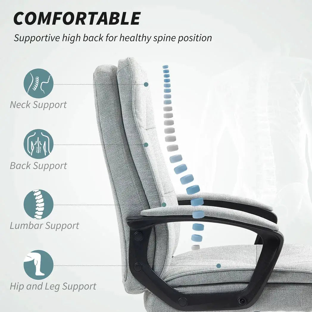 HOMCOM Linen-Look Double-Padded Office Chair - Grey - from HOMCOM
