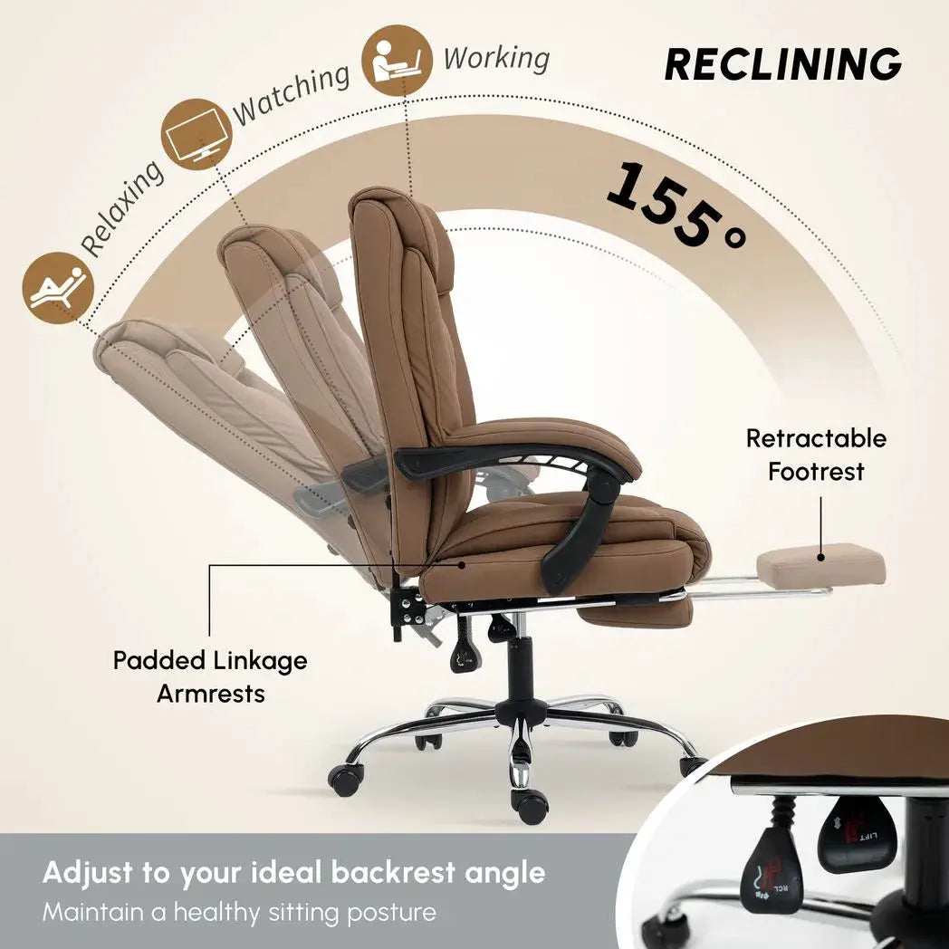 HOMCOM 155° Reclining Faux Leather Swivel Office Chair - Brown - from HOMCOM