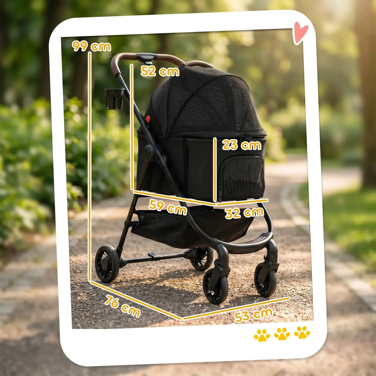 PawHut Dog Stroller, 3 in 1 Foldable Pet Stroller for Small Puppy Cat with Detachable Travel Carrier, Storage Basket, Black - from PawHut