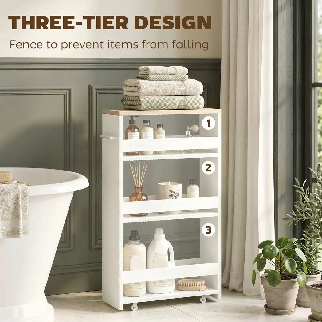 kleankin Storage Cart, 4-Tier Compact Storage Trolley on Wheels and Handle, 48W x 15D x 80H cm, White - from kleankin