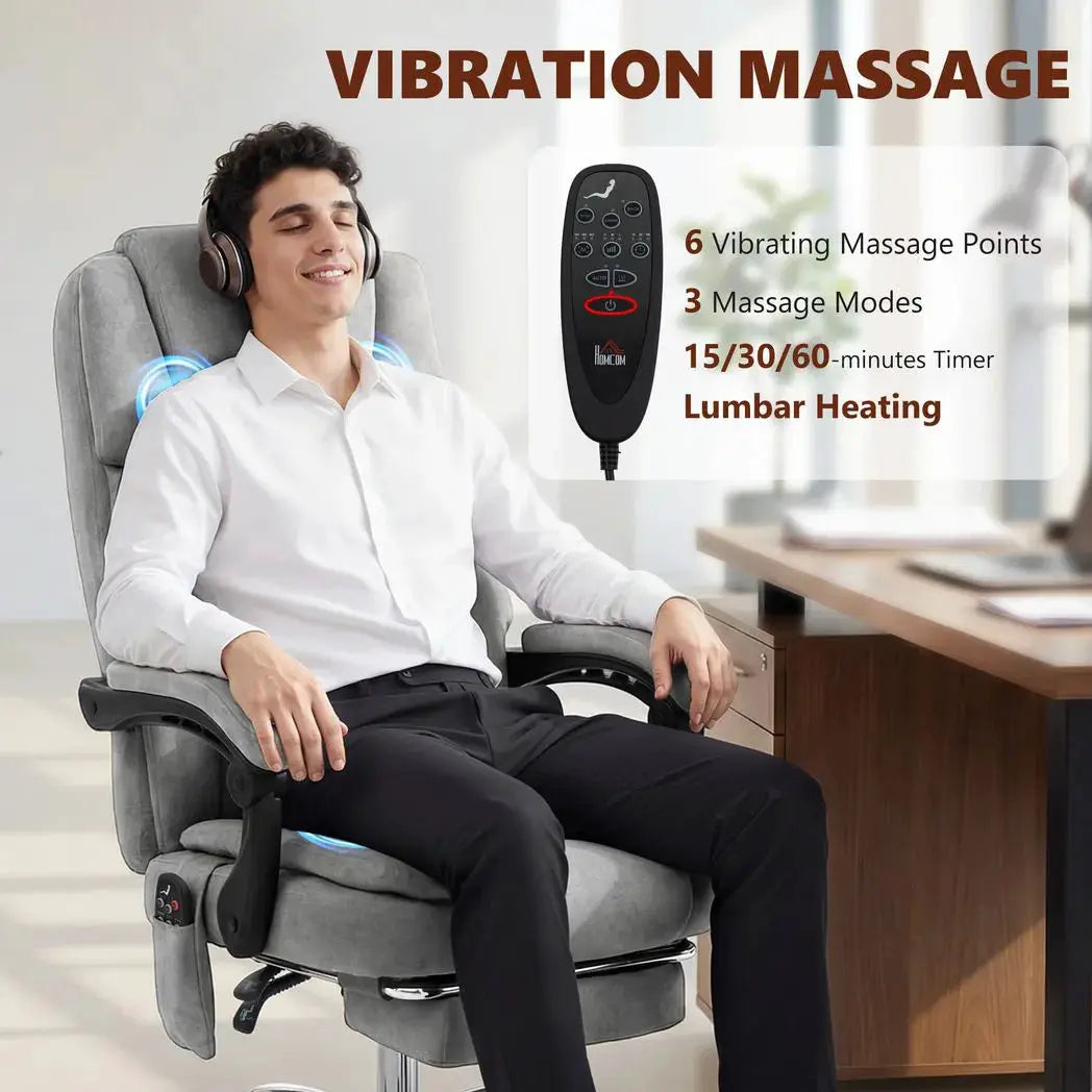 HOMCOM Office Chair with 6-Point Vibration Massage and Heat, Executive Computer Desk Chair with High Back, Reclining, Grey - from HOMCOM