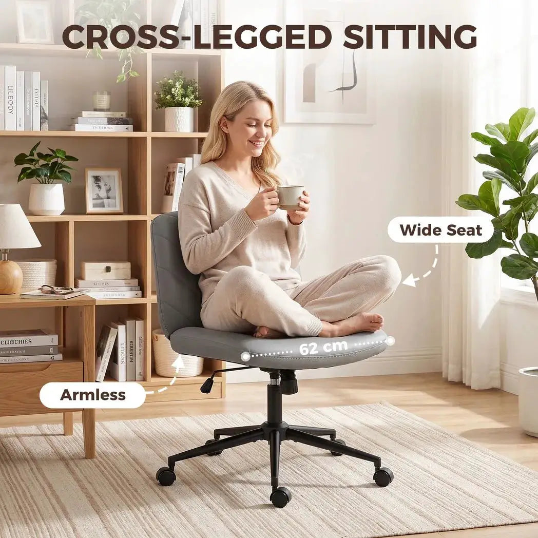 HOMCOM Home Office Desk Chair Height Adjustable Swivel Chair Cross Legged Wide Seat Swivel Wheels Grey - from HOMCOM