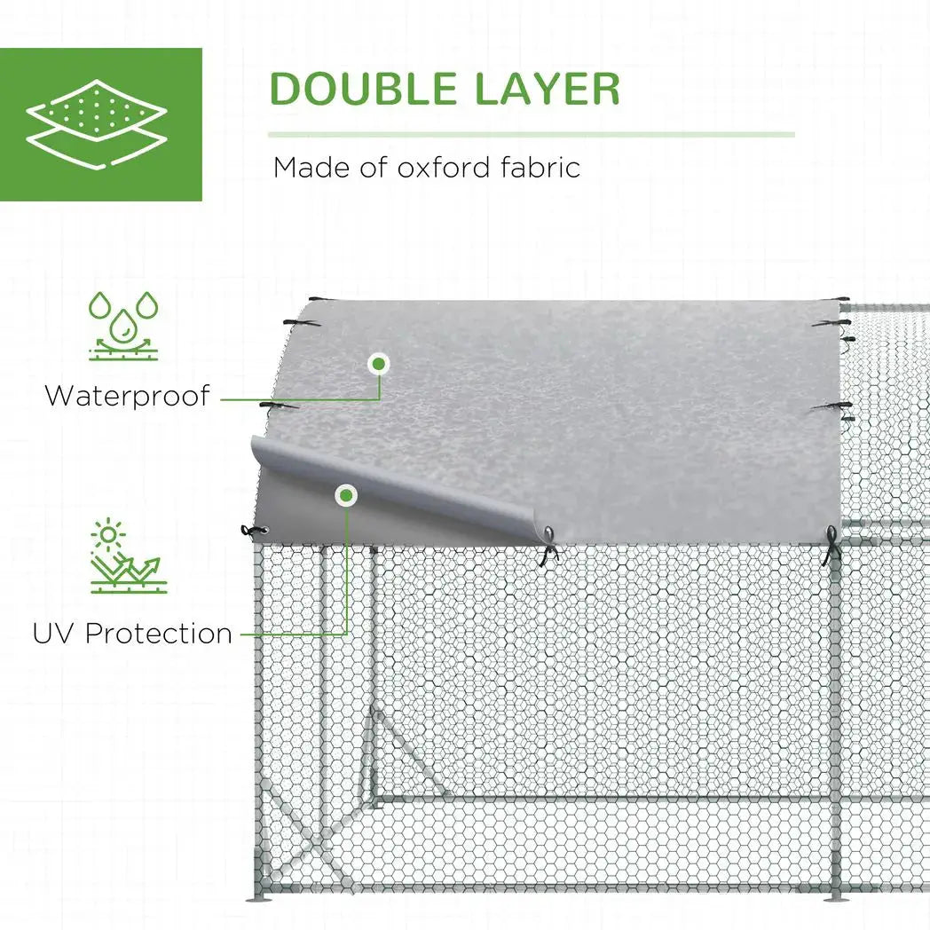 PawHut Walk In Chicken Run Galvanised Chicken Coop Hen Poultry House Cage Pet Playpen Garden with Water-Resist Covers - from PawHut