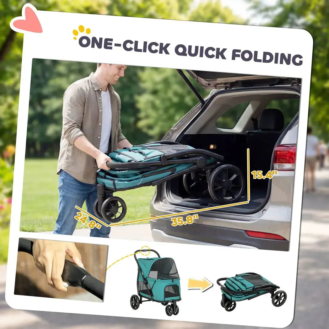 PawHut Dog Stroller, 3 Wheels Pet Stroller with Dual Entry, Easy One-Click Quick Fold, Mesh Windows, Washable Cushion - from PawHut