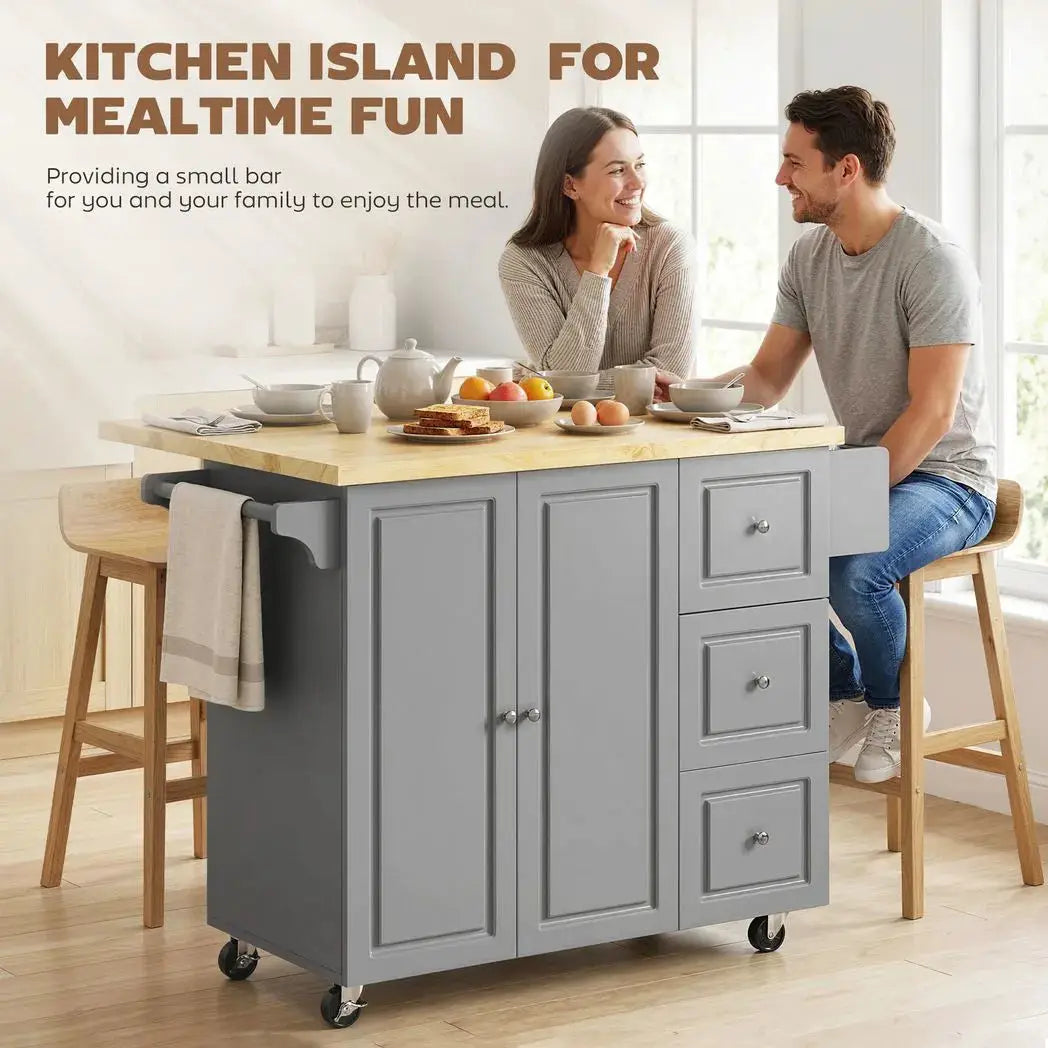 HOMCOM Kitchen Island on Wheels, Rolling Kitchen Storage Trolley with Drop Leaf, Drawers, Towel and Spice Rack, Grey - from HOMCOM