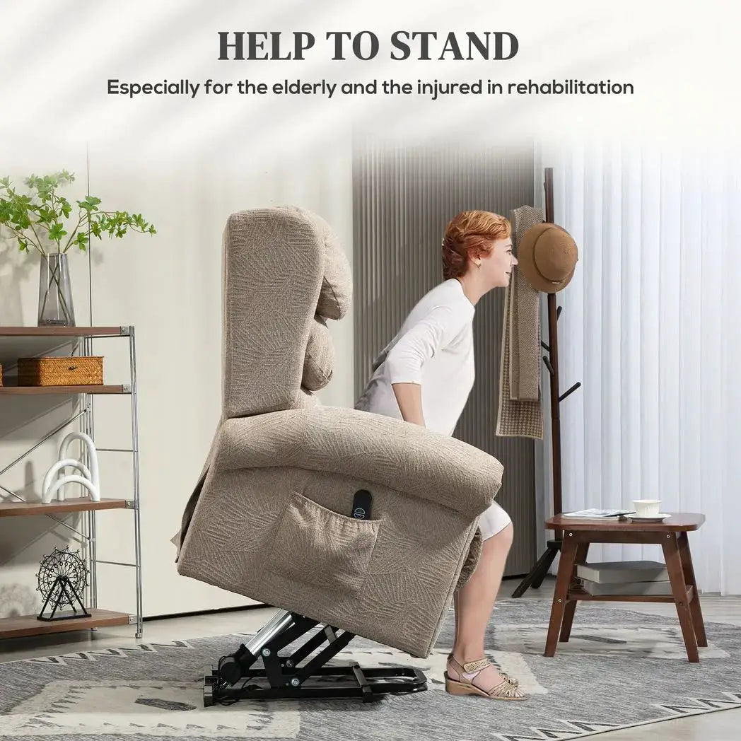 HOMCOM Velvet-Feel Electric Riser Recliner Chair - Khaki - from HOMCOM