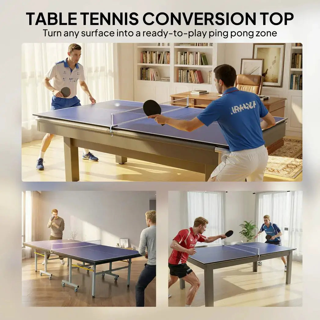SPORTNOW 9 ft Folding Ping Pong Table Top for Billiard Tables, Table Tennis Conversion Top with Net, Foam Padding, Blue - from SPORTNOW