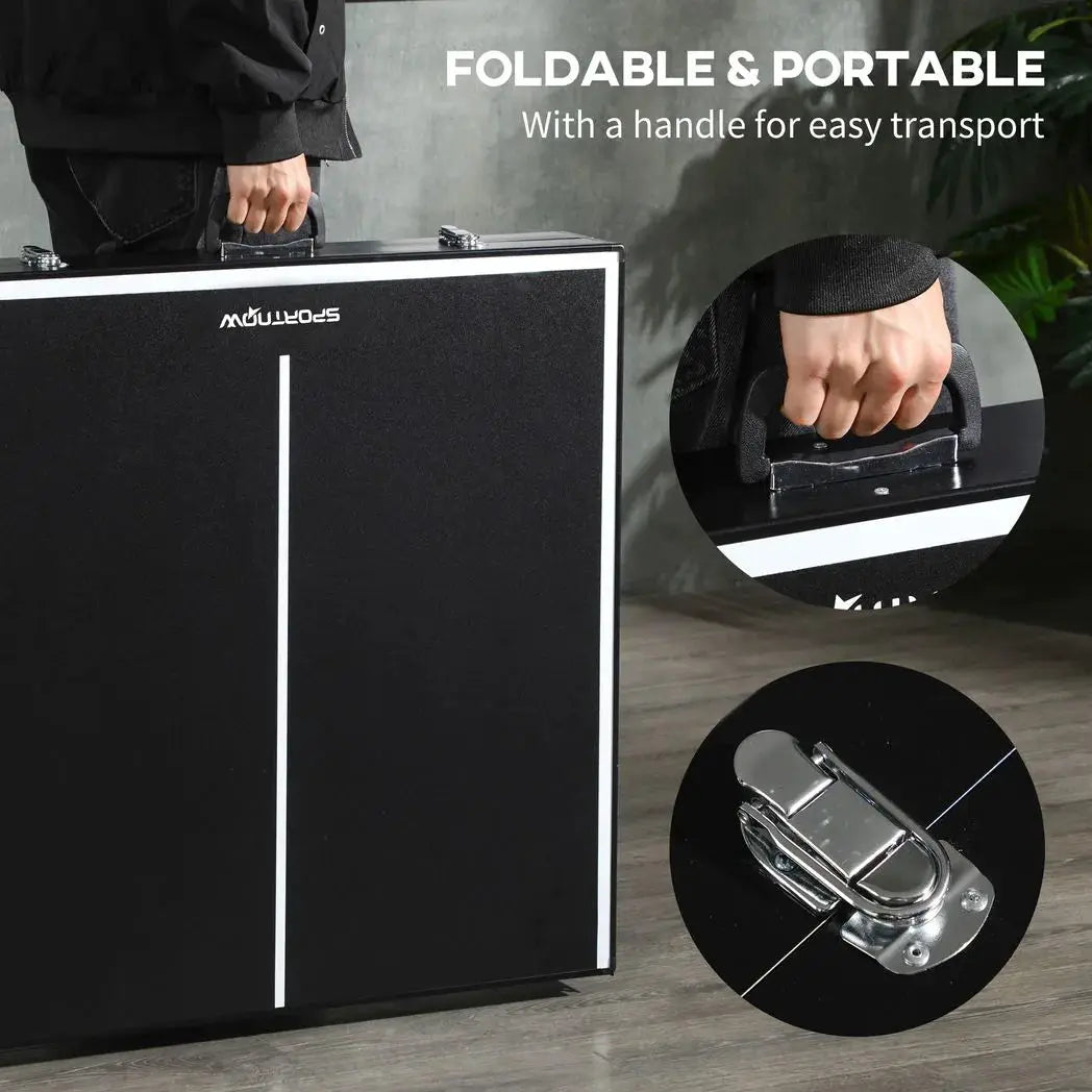 SPORTNOW 5ft Mini Table Tennis Table, Folding Ping Pong Table with Net and Aluminium Frame, Portable Ping Pong Game Set for Indoor Outdoor Use, Black - from SPORTNOW
