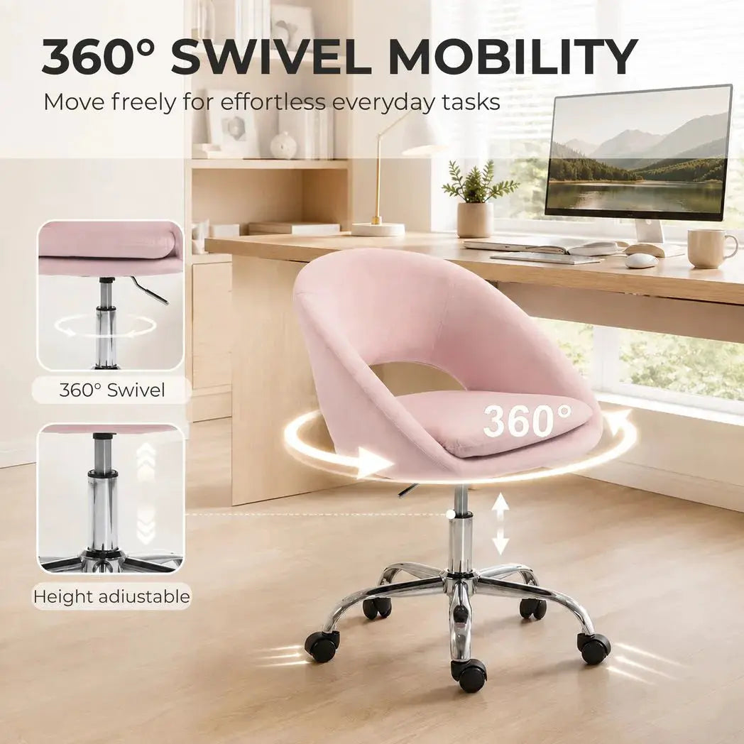 HOMCOM Velvet Desk Chair, Modern Office Chair with Height-Adjustable, Wheels, for Home Study Bedroom, Pink - from HOMCOM