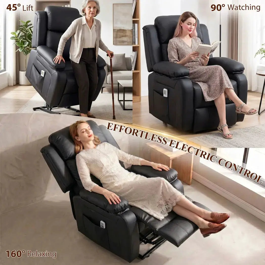 HOMCOM Riser and Recliner Chair with Vibration Massage, PU Leather Power Lift Chair for Elderly, Black - from HOMCOM