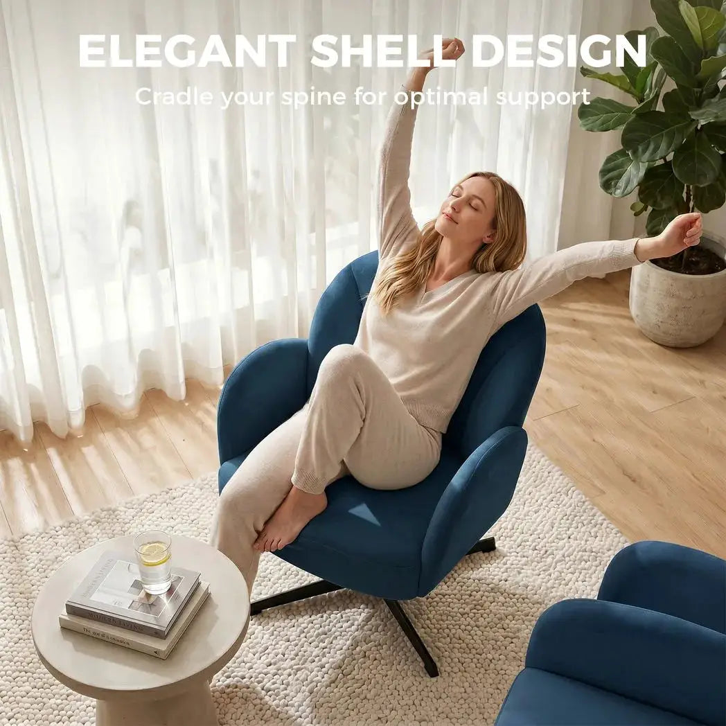 HOMCOM Swivel Accent Chair, Shell-Shaped Armchair with Spring Cushion, Metal Base, Dark Blue - from HOMCOM