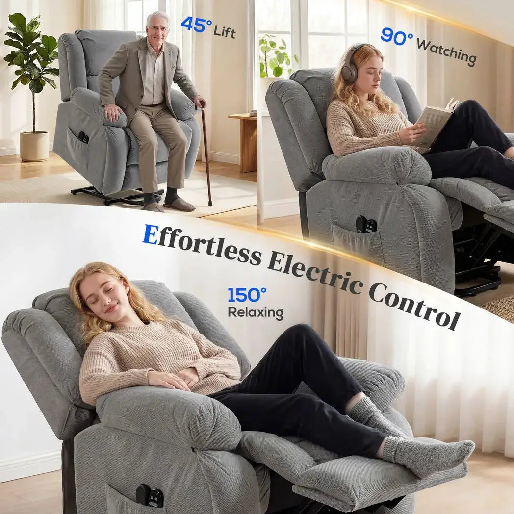 HOMCOM Recliner Armchair Lift Chair, Electric Recliner Chair with Vibration Massage and Heat, Wide Seat, USB Port, Light Grey - from HOMCOM