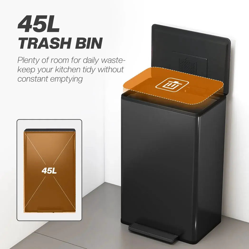 HOMCOM 45L Kitchen Bin, Pedal Bin with Soft-Close and Stay-Open Lid, Removable Inner Bucket, Odor Control for Kitchen, Office - from HOMCOM
