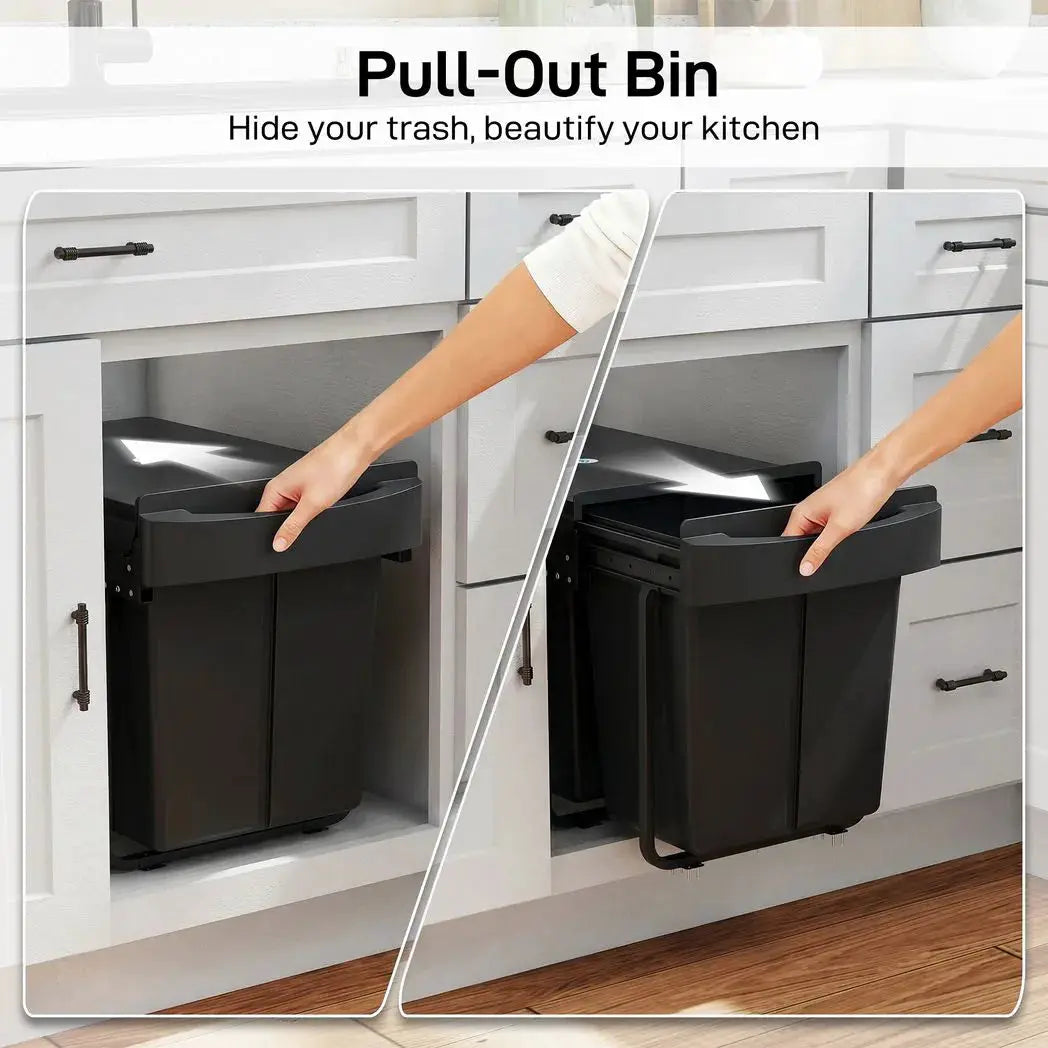 HOMCOM Pull Out Bin, Kitchen Under Sink Bin with 2 Removable Compartments, Smooth Glide, Black - from HOMCOM