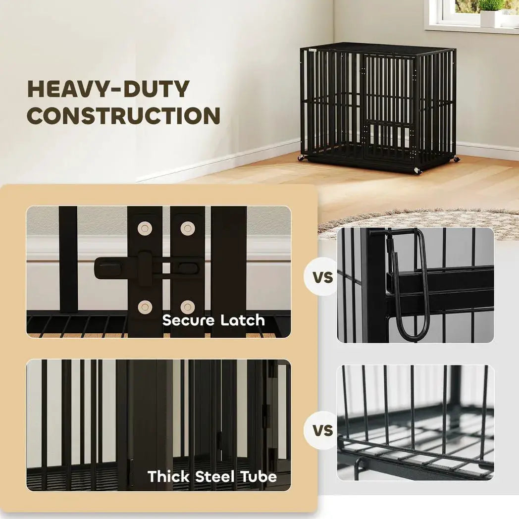PawHut Heavy Duty Dog Crate, Dog Cage with Wheels for Small Medium Breeds, Metal Pet Kennel with Removable Tray - from PawHut
