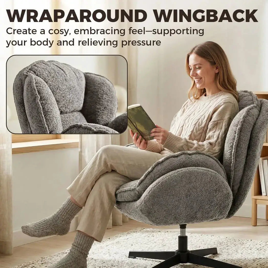 HOMCOM Modern Wingback Accent Chair, Velvet Armchair with Four-Star Base, S-Springs, Swivel, Grey - from HOMCOM