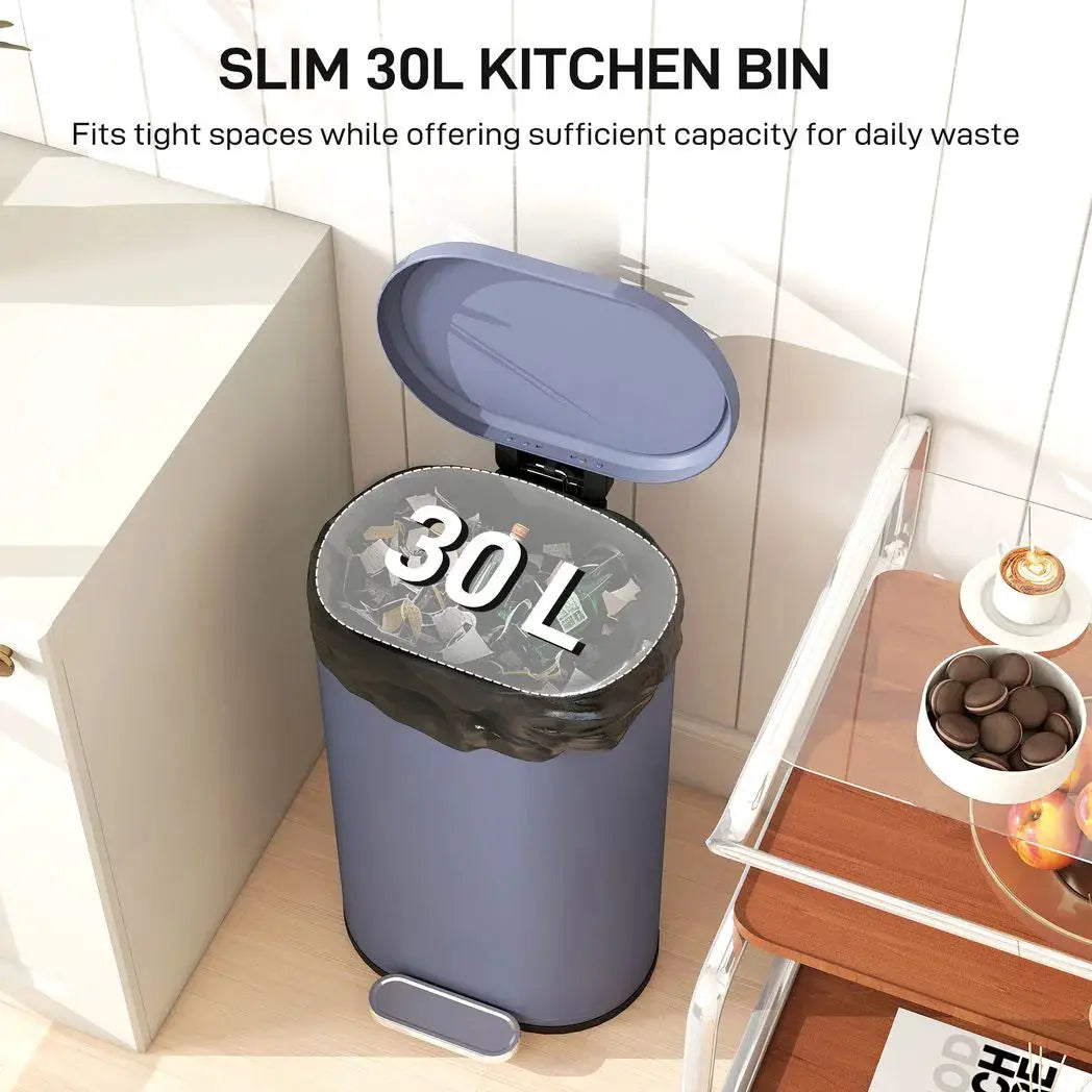 HOMCOM 30 L Modern Curved Kitchen Bin - Grey - from HOMCOM