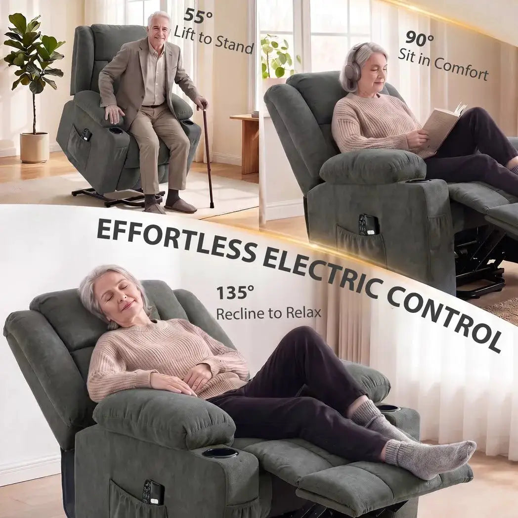 HOMCOM Dual Motor Recliner Chair, 55° Electric Lift Chair for Elderly, Recliner Armchair with Massage and Heat, Dark Grey - from HOMCOM