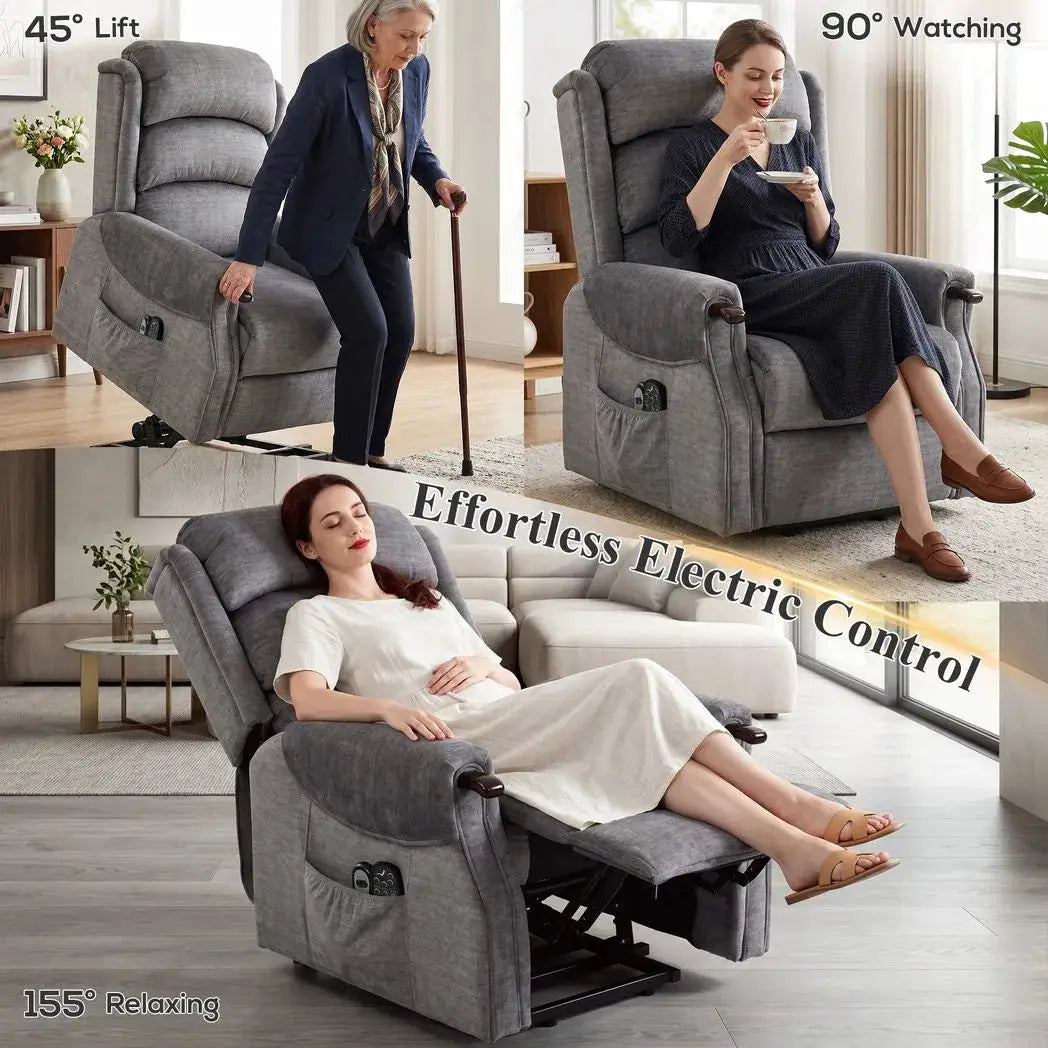 HOMCOM Power Lift Recliner with Vibration Massage and Heat, Lift Chair for Tall with Wood Grip, Pocket Spring, Light Grey - from HOMCOM