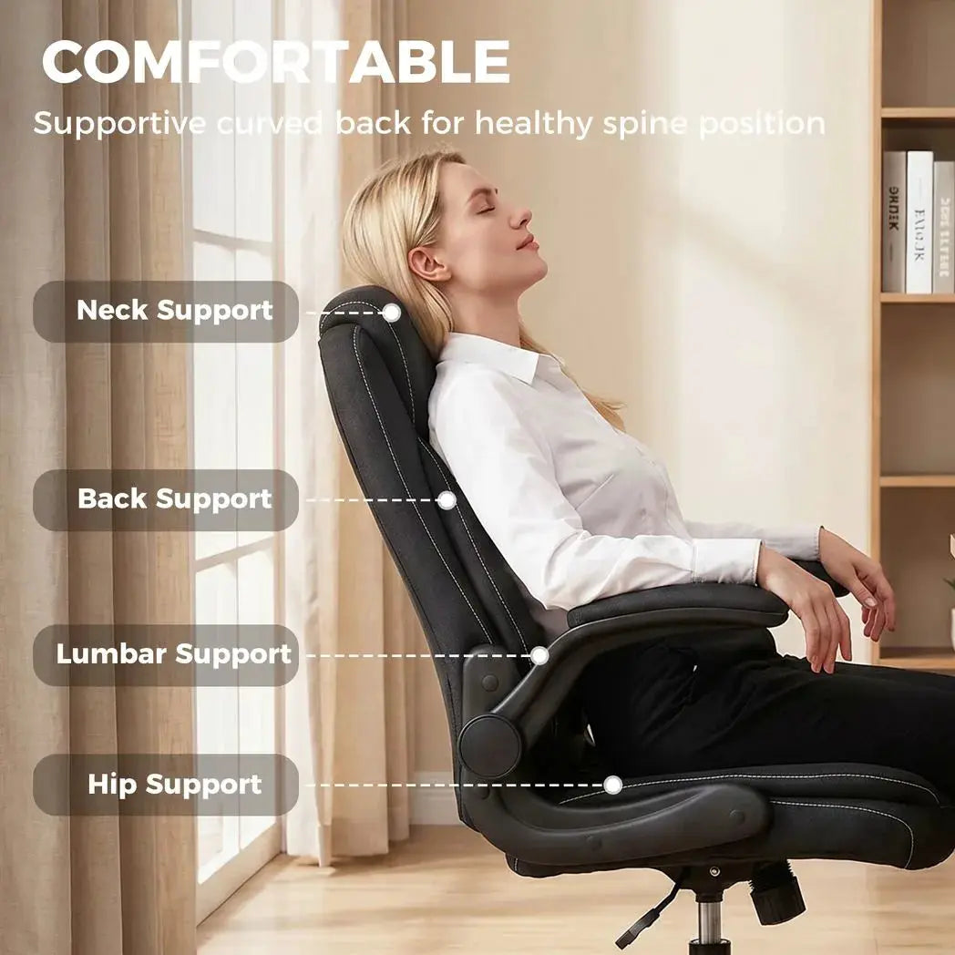 HOMCOM Linen-Look Computer Desk Chair, Executive Office Chair with Flip-Up Armrests and Thick Cushion, Black - from HOMCOM