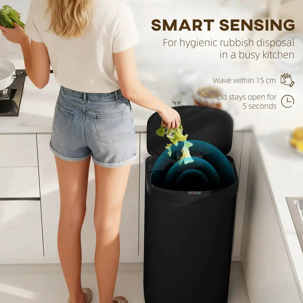 HOMCOM 55L Sensor Bin with Soft-Close Lid, Automatic Touchless Motion Sensor Kitchen Bin with Fingerprint Resistant Stainless Steel for Hygienic Gyms, Home Office Use, Black - from HOMCOM