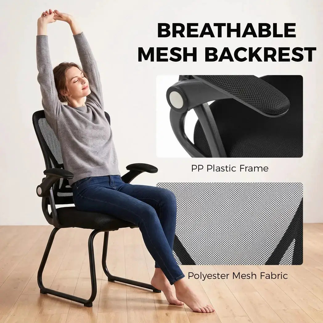 HOMCOM Office Chair, Ergonomic Desk Chair No Wheels with Mesh Backrest and Steel Legs for Home Conference Room, Black - from HOMCOM