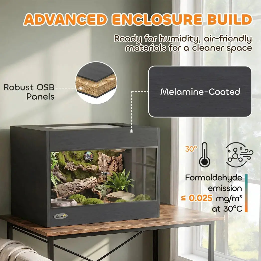 PawHut Reptile Terrarium, Reptile Vivarium with Glass Doors, Secure Lock, Top Ventilation for Snake, Gecko, 60x45x45cm, Black - from PawHut