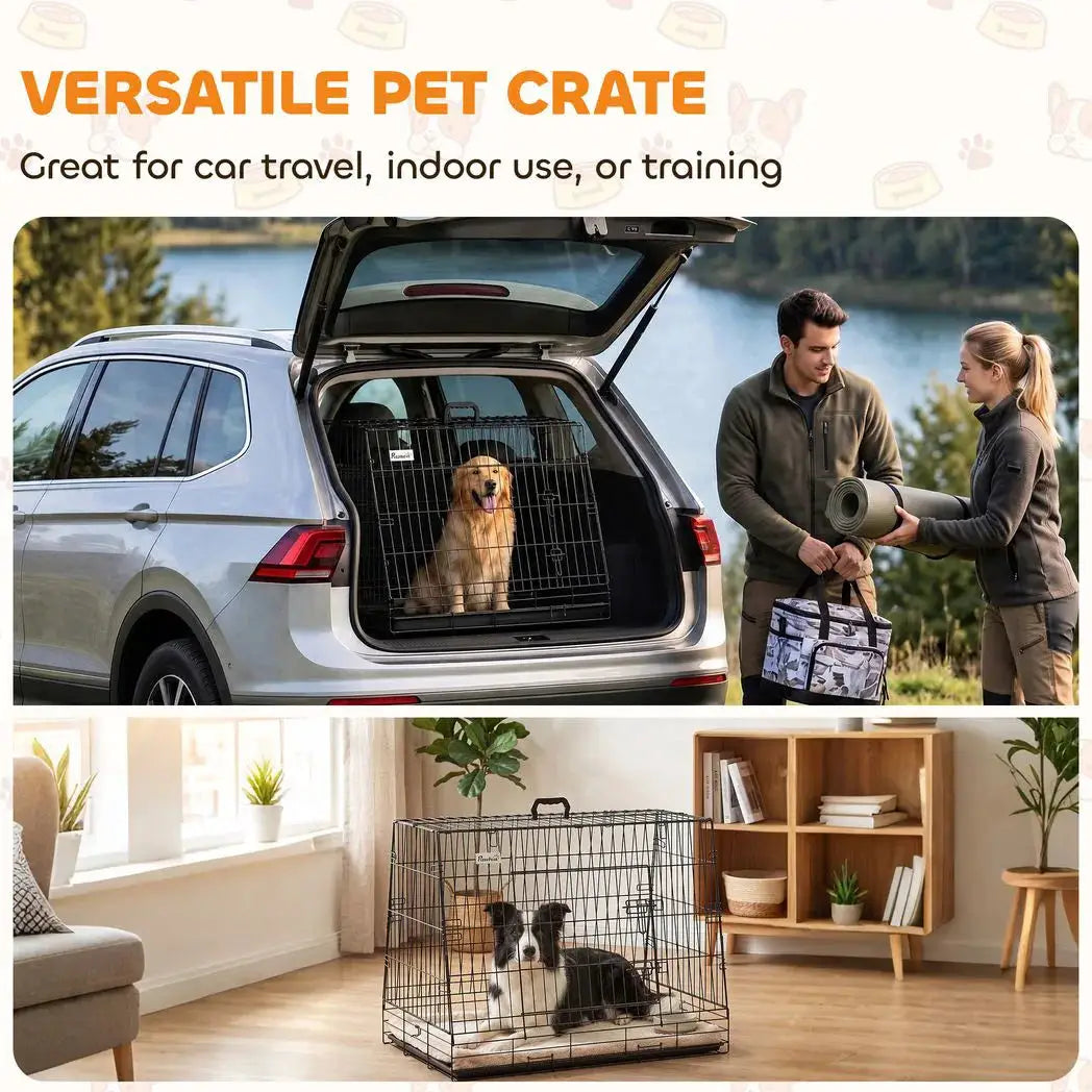 PawHut 35"(90 cm) Car Dog Crate Medium Large Collapsible Slanted Travel Dog Cage with Tray for Car Boot - from PawHut