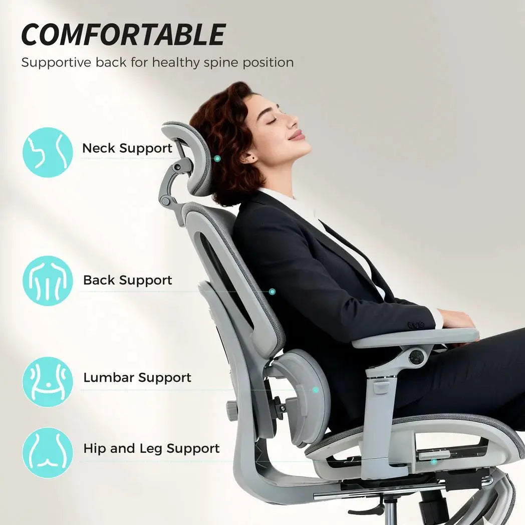 HOMCOM Ergonomic Office Chair, High Back Mesh Desk Chair, Grey - from HOMCOM