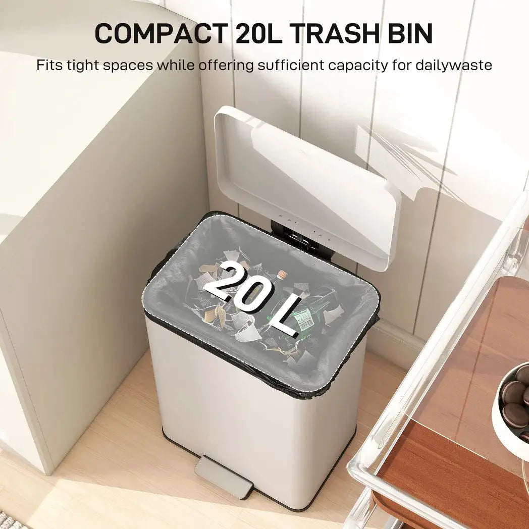 HOMCOM 20L Kitchen Bin with Soft-Close Lid and Stay-Open Function, Pedal Bin with Removable Inner Bucket for Kitchen, Office, Home, Cream - from HOMCOM