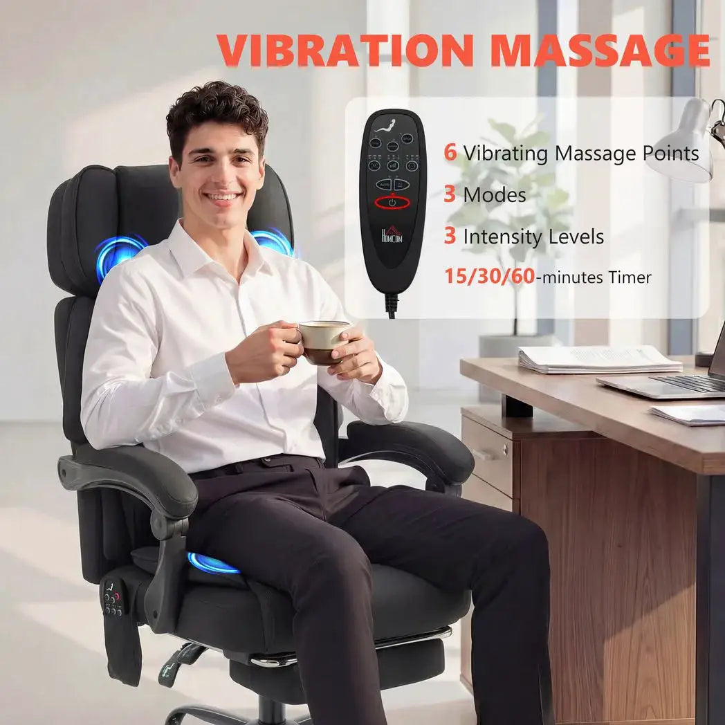 HOMCOM High Back Vibration Massage Office Chair Heated Reclining Computer Chair w/ Adjustable Height, Swivel Wheels, Black - from HOMCOM