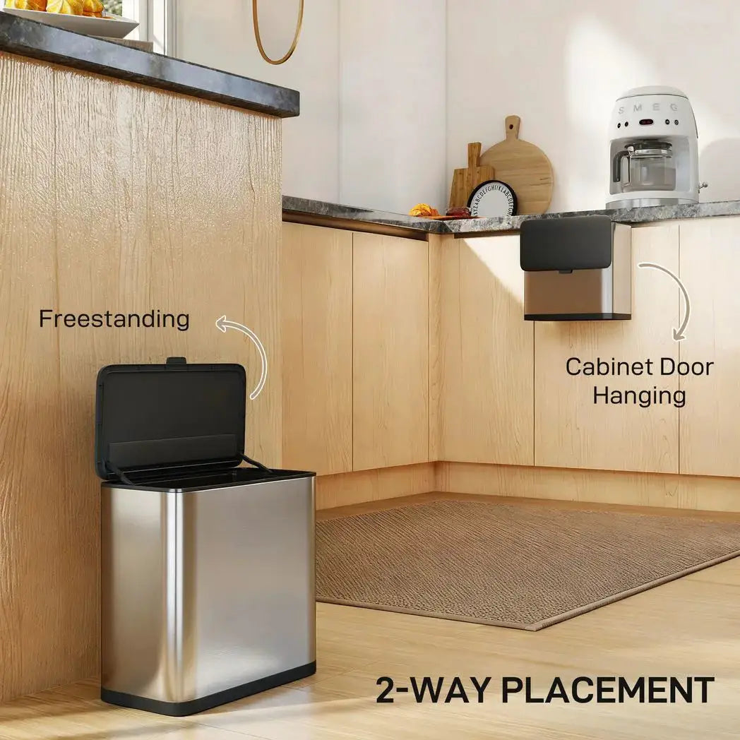 HOMCOM 8L Hanging Kitchen Bin, Rubbish bin with Lid and Removable Inner Bucket for Under Cabinet Door, Under Sink, Office - from HOMCOM