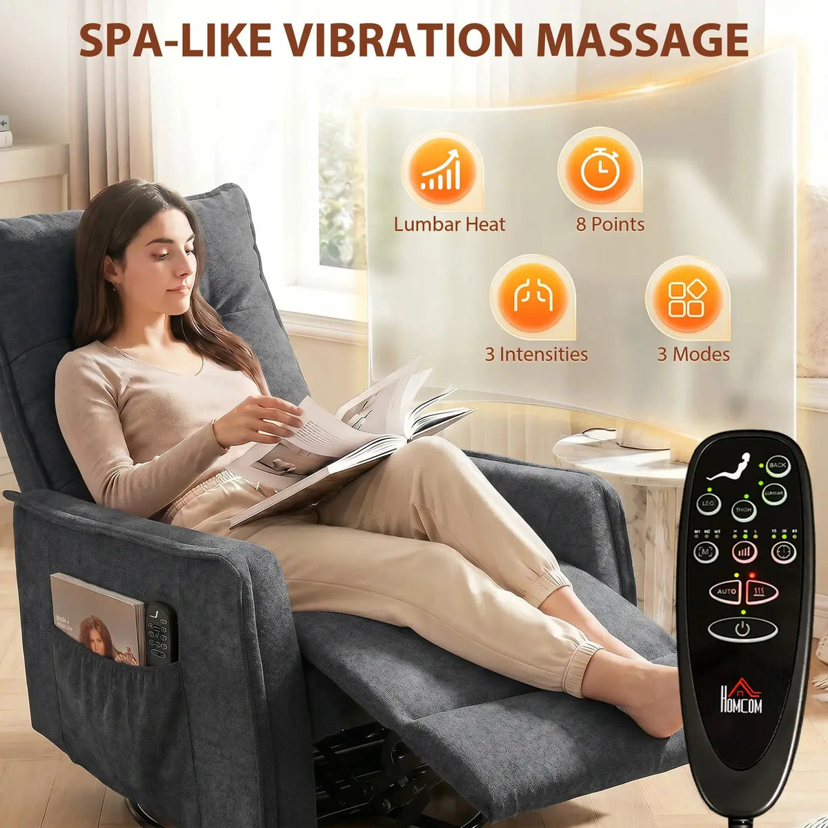 HOMCOM Recliner Armchair, Chenille Recliner Chair with Massage and Heat, 360° Swivel Rocking Manual Recliner, Dark Grey - from HOMCOM