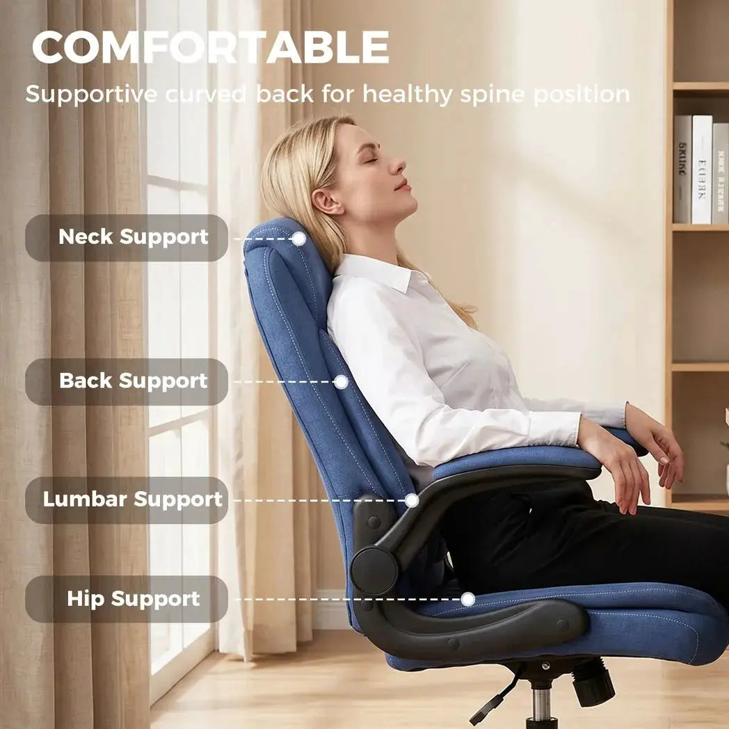 HOMCOM Linen-Look Computer Desk Chair, Executive Office Chair with Flip-Up Armrests and Thick Cushion, Blue - from HOMCOM