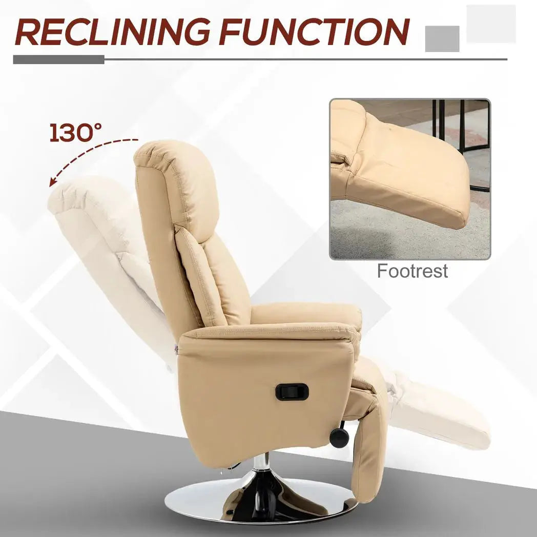 HOMCOM Adjustable Swivel Recliner, Manual Recliner Chair with Footrest, Padded Arms, PU Leather Upholstery, Beige - from HOMCOM