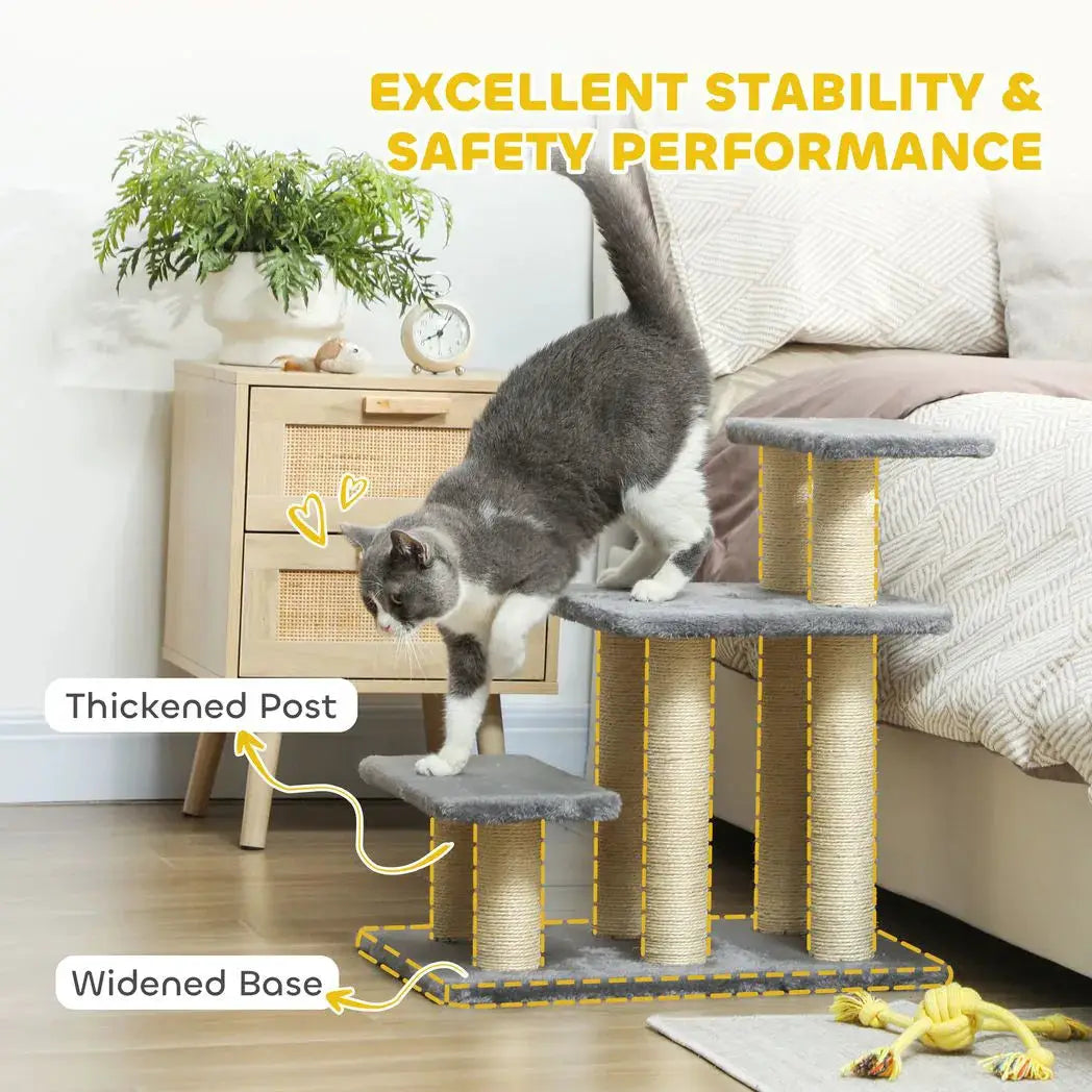 PawHut Pet Steps for Bed, 3 Step Adjustable Pet Stairs for Sofa with 6 Sisal Scratching Posts for Small Dogs & Cats, Grey - from PawHut