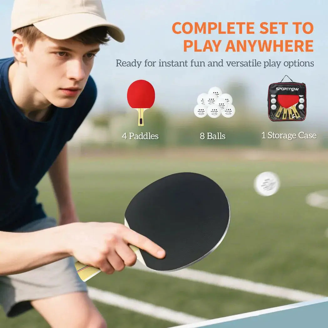 SPORTNOW Portable Table Tennis Set with Four Rackets, Eight Balls, Storage Case - from SPORTNOW
