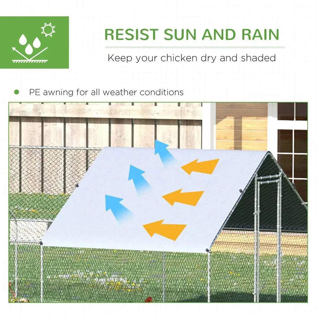 PawHut Chicken Run Galvanised Walk-in Chicken Coop Hen Poultry House Cage Rabbit Hutch with Water-Resist Cover, 3 x 8 x 2m - from PawHut