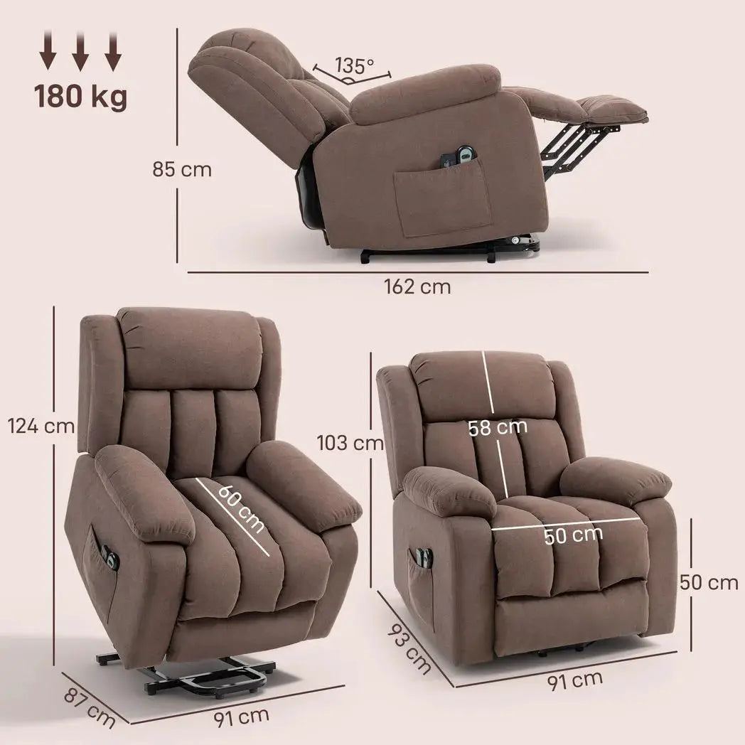 HOMCOM Power Lift Recliner Chair with Vibration Massage, Lift Chair for Elderly with Footrest, Remote, Side Pocket, Dark Brown - from HOMCOM