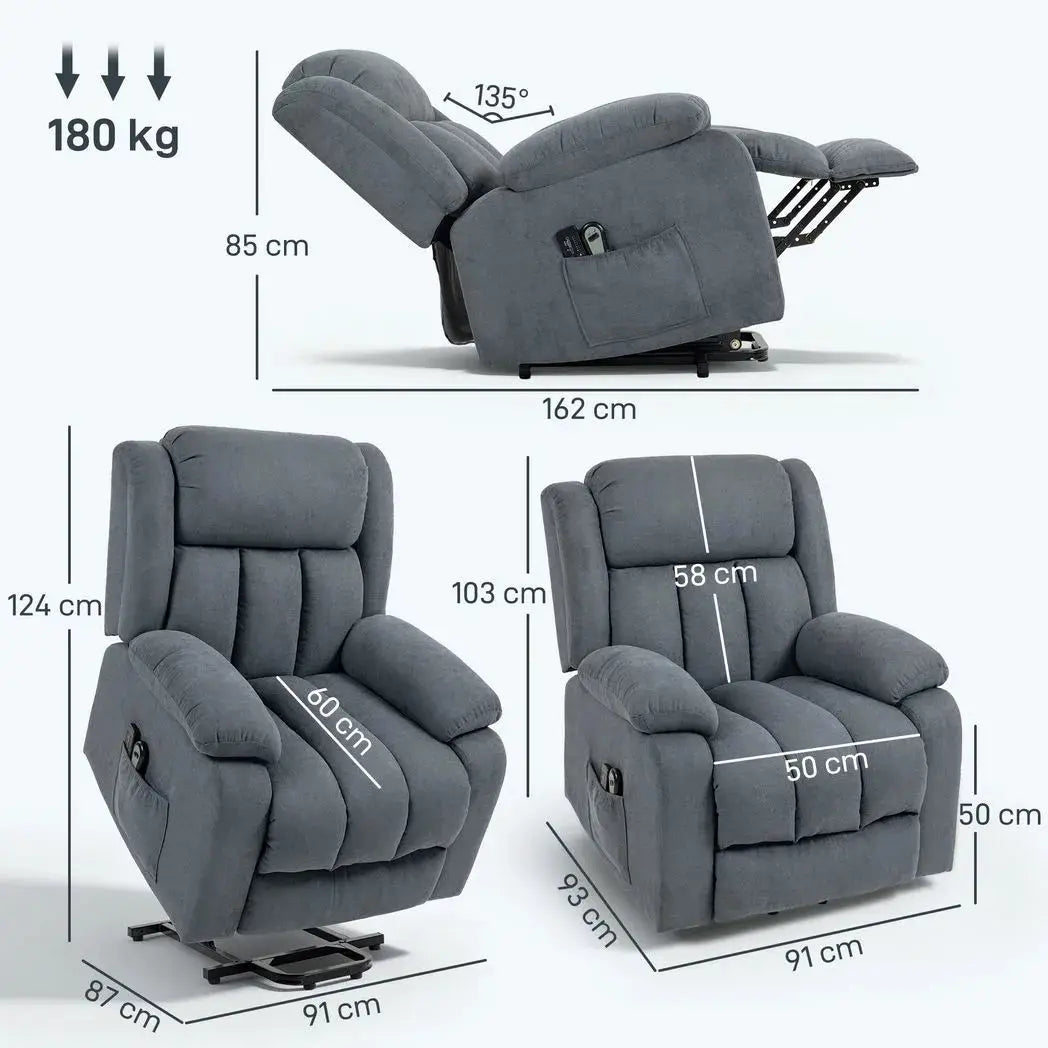 HOMCOM Power Lift Recliner Chair with Vibration Massage, Lift Chair for Elderly with Footrest, Remote, Side Pocket, Grey - from HOMCOM