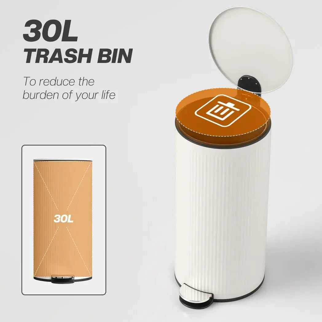HOMCOM Kitchen Bin, 30 Litre Pedal Rubbish Bin with Removable Bucket, Cream - from HOMCOM