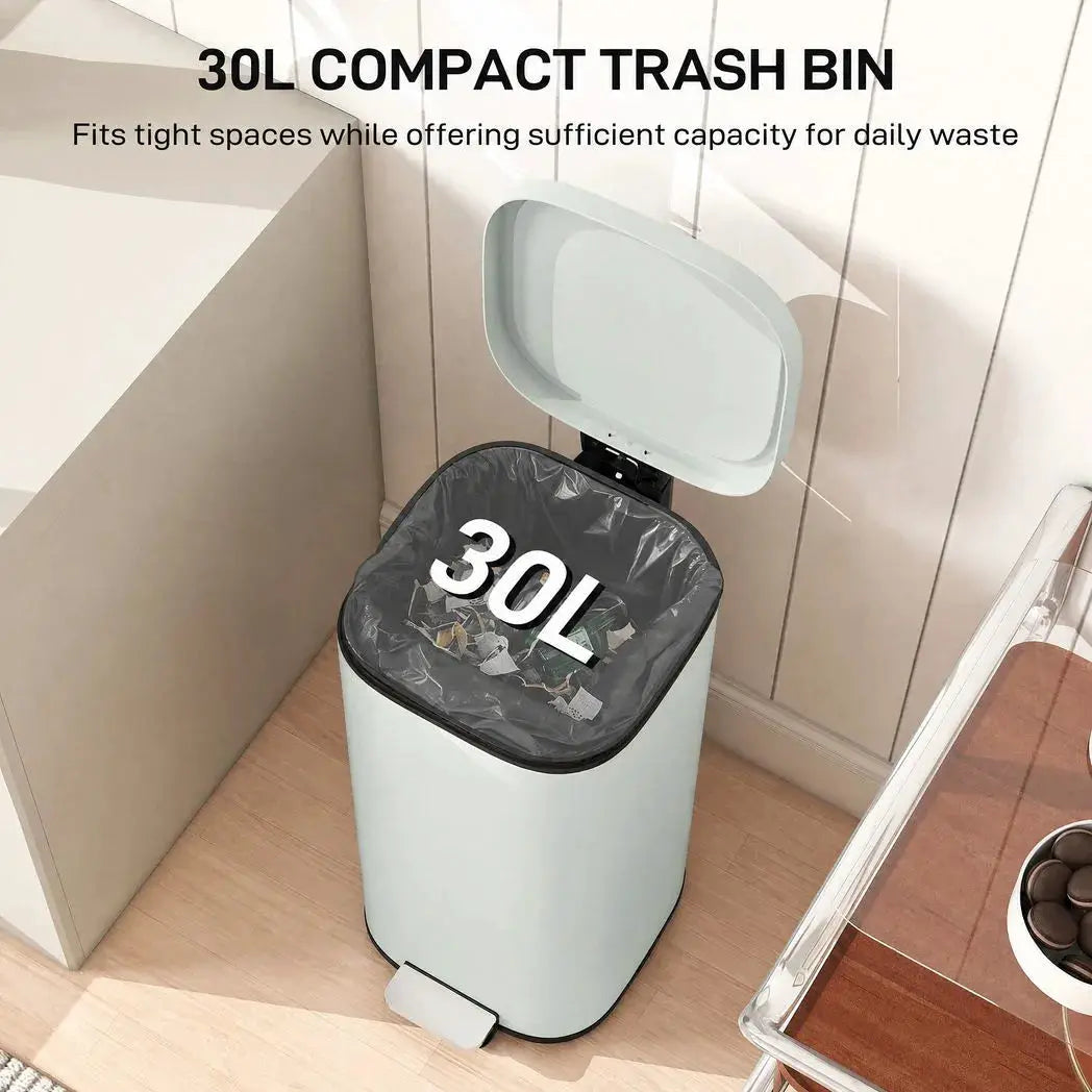HOMCOM 30L Kitchen Bin, Compact Pedal Bin with Soft-Close and Stay-Open Lid, Removable Bucket for Kitchen, Home, Office, Green - from HOMCOM