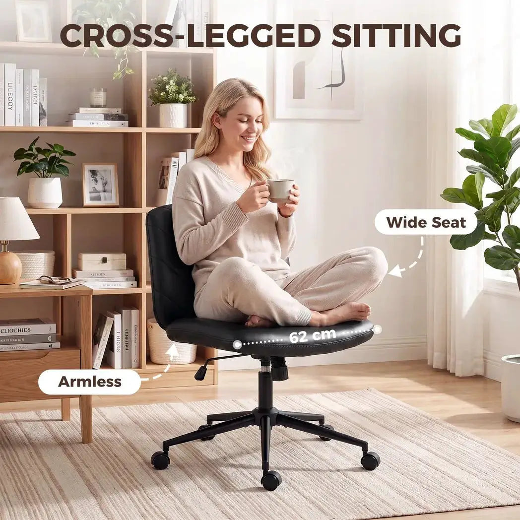 HOMCOM Home Office Desk Chair Height Adjustable Swivel Chair Cross Legged Wide Seat Swivel Wheels Black - from HOMCOM