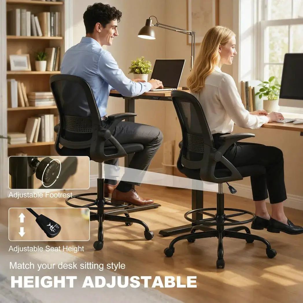 HOMCOM Painting Chair, Mesh Computer Desk Chair with Flip-up Armrests, Black - from HOMCOM