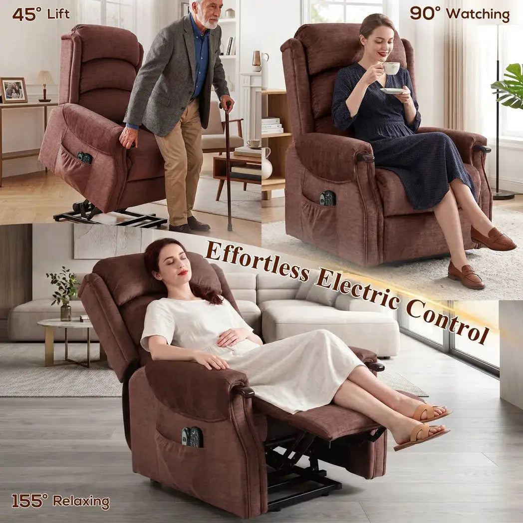 HOMCOM Power Lift Recliner with Vibration Massage and Heat, Lift Chair for Tall with Wood Grip, Pocket Spring, Brown - from HOMCOM