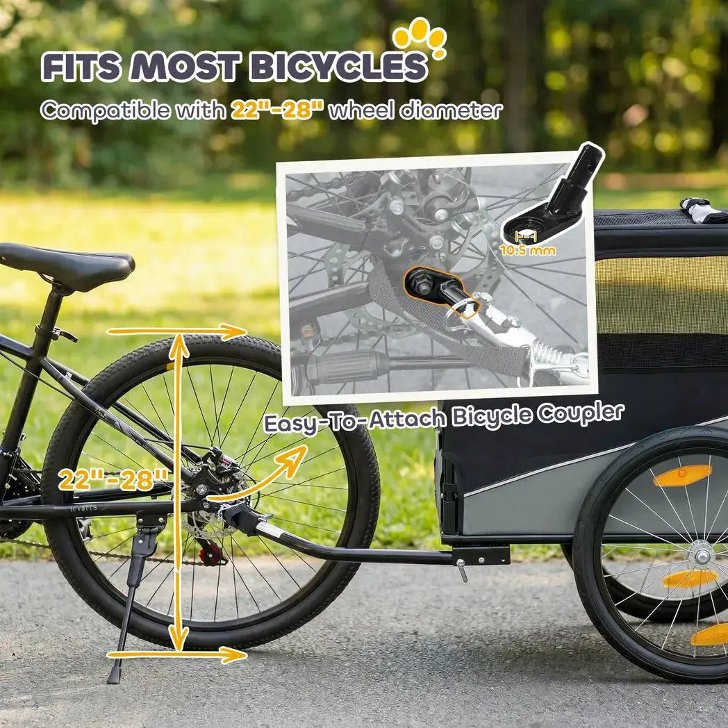 PawHut Dog Bike Trailer, Dog Cart Bicycle Carrier for Small and Medium Pets with 20" Inflatable Rubber Wheels, Grey - from PawHut